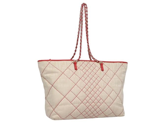 FENDI Zucca Canvas Tote Bag Beige Auth 99179