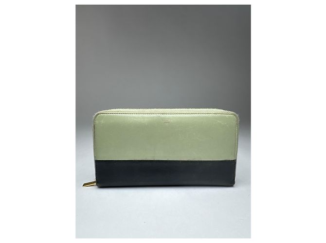 Céline Vintage Celine Triomphe Leather Wallet Green Black