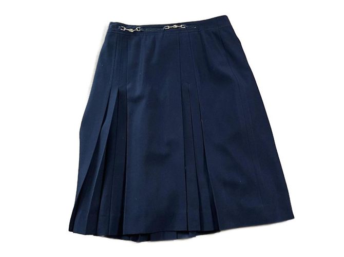 Falda de lana plisada azul marino Céline