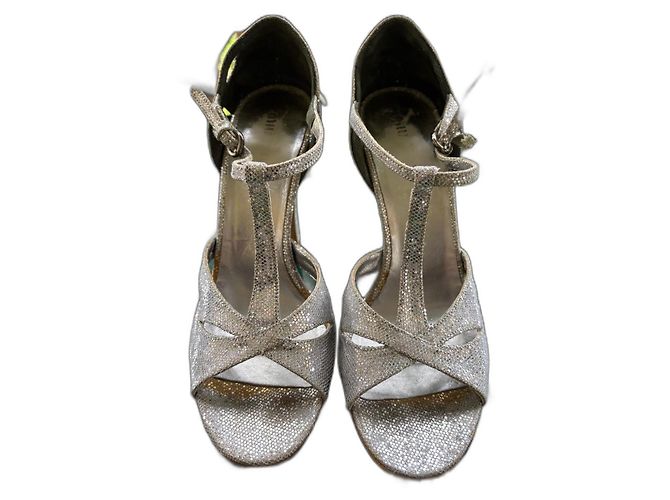 Miu Miu Silver Sequined Leather Sandals Silvery