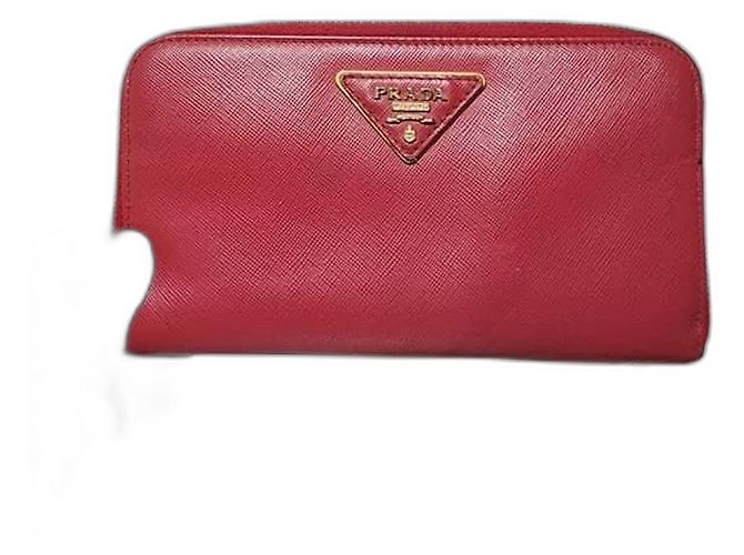 PRADA Saffiano Leather Zip Wallet  Pink