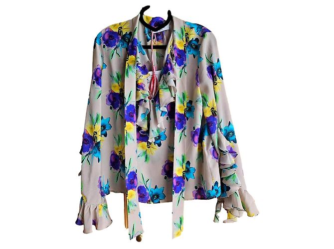 Top Msgm in seta multicolore con maniche a campana