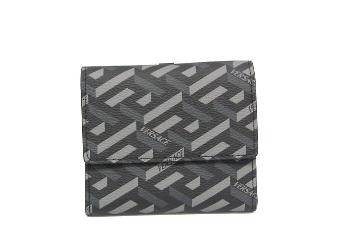 Versace La Greca Tri-Fold Wallet Brown Black 