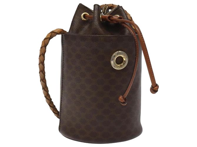 Céline Bolsa de ombro em lona Macadam CELINE em couro PVC marrom Auth 113406