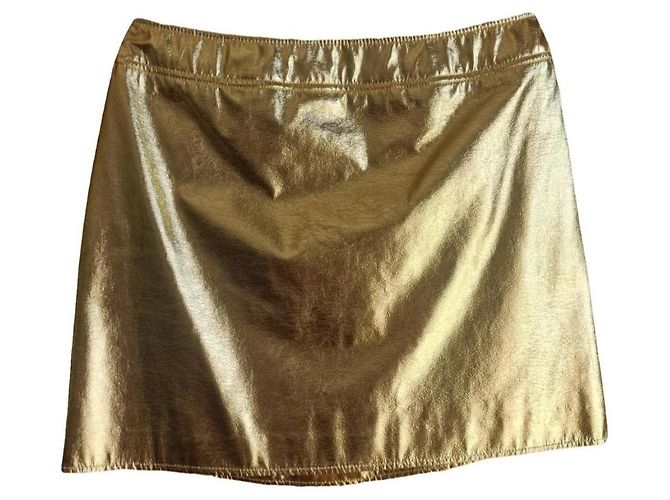 Minigonna Mcq dorata laminata a linea A D'oro