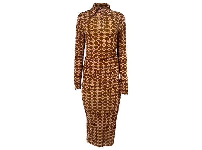 Nanushka Midikleid mit Monogrammprint aus braunem recyceltem Polyester
