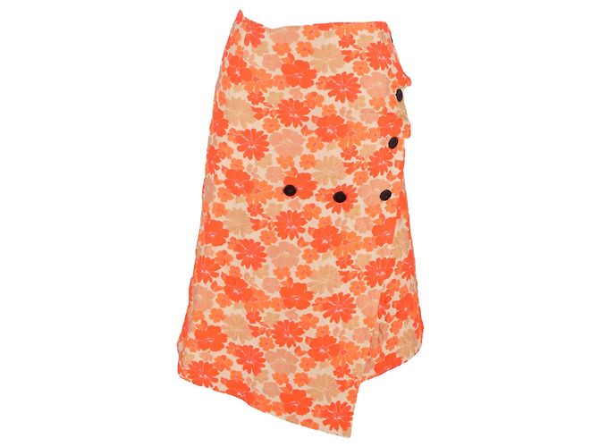 Jil Sander Floral-Jacquard Midi Wrap Skirt in Orange Polyester