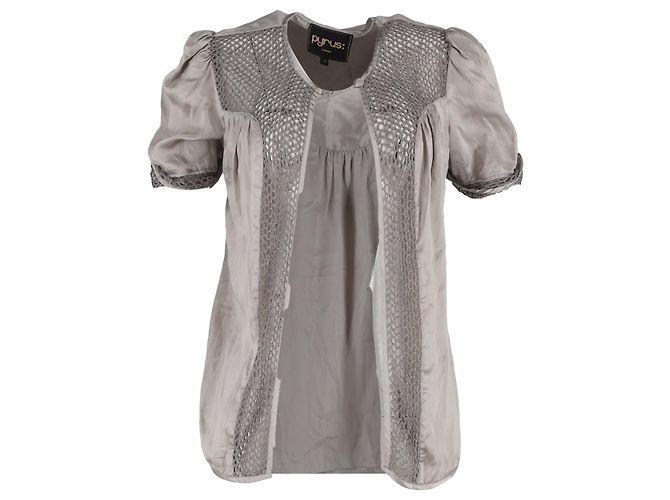 Autre Marque Cardigan a maniche corte con accento all'uncinetto Pyrus in seta e cotone grigio