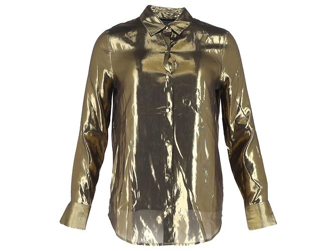Camisa de botão Equipment em seda dourada metálica Dourado Metálico