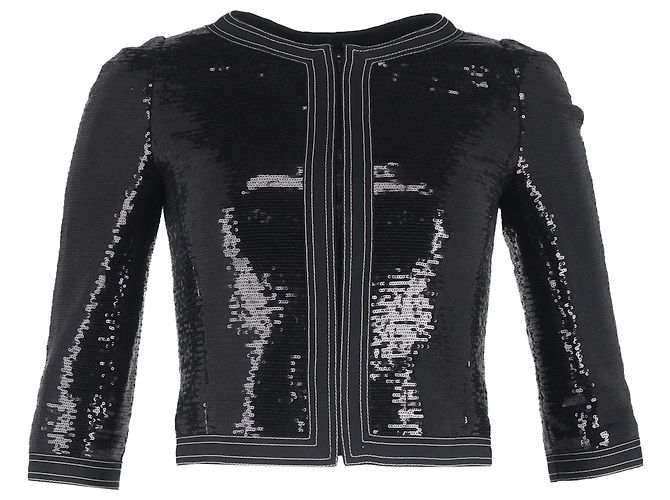 Chanel kurz geschnittene, mit Pailletten besetzte Blazer aus schwarzem Polyester