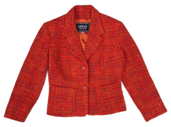Versace Jeans Couture Orange tweed wool jacket by Gianni Versace