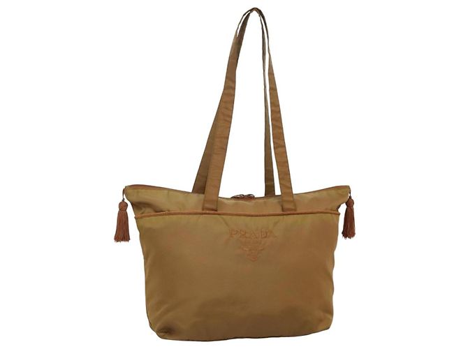 PRADA Bolsa Tote Nylon Marrón Auth yb765 Castaño