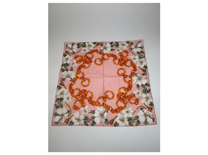 Céline Écharpe en soie/canva vintage Celine Paris Rose