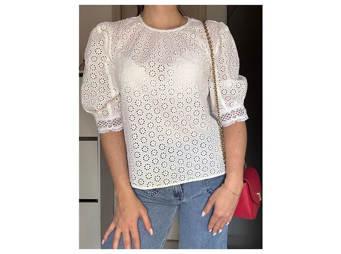 Blusa bianca con ricami e pizzi Maje taglia 40 in cotone