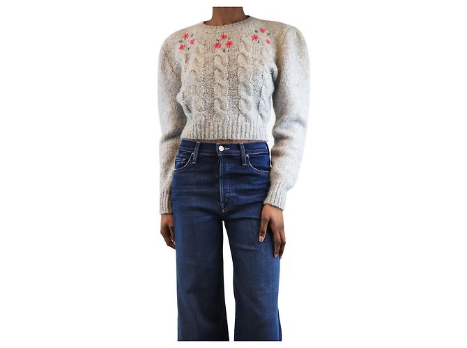 Alessandra Rich Grau cropped Kabelstrickpullover - Größe UK 6