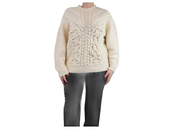 Ulla Johnson Creme Osian Kabelstrickpullover - Größe L Roh 