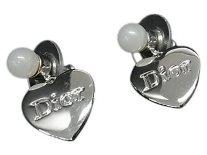 Orecchini a forma di cuore con logo argento Christian Dior