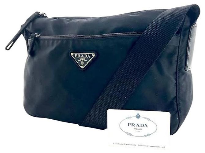 Bolsa transversal de nylon preto com logo Prada Sport