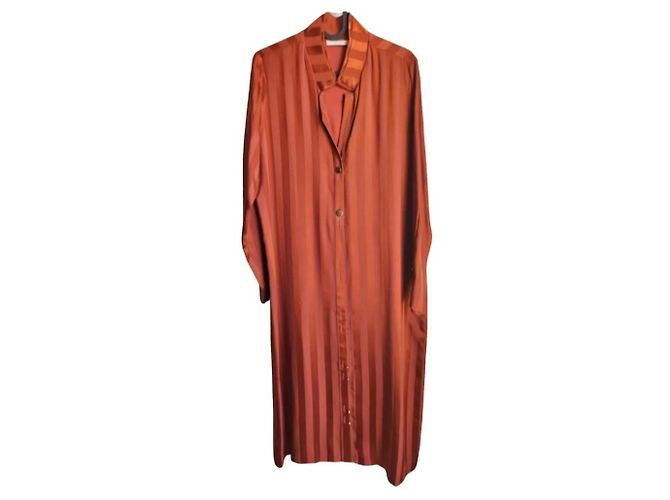 Autre Marque Vestido Camisa de Seda Naranja Quemado