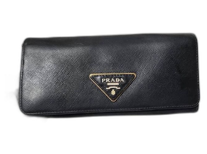 Prada Saffiano Lux Leather Flap Continental Wallet Black