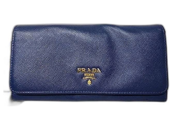 Prada Saffiano Leather Continental Wallet Blue