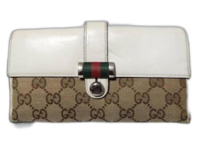 Gucci Shima Long Couro e Lona Bege/Off-White Creme