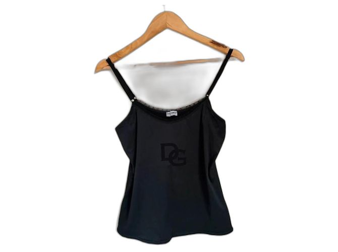Canottiera in seta Dolce & Gabbana con pizzo nera Nero