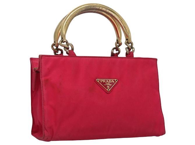 PRADA Bolsa de mão de nylon rosa Auth 109805