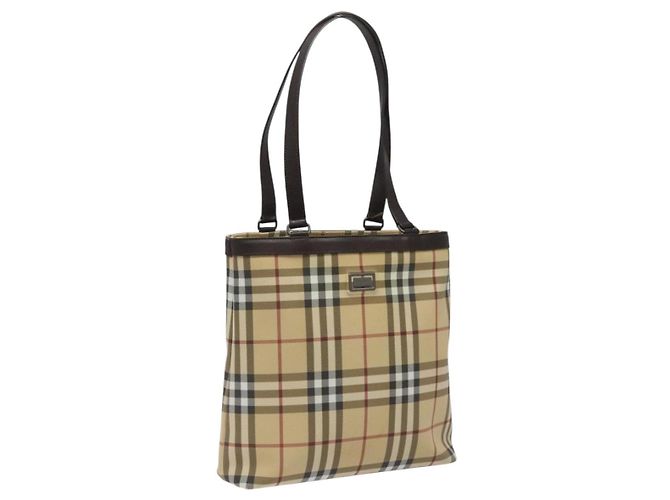 Bolsa Tote Burberry Nova Check em couro PVC bege e marrom Auth BA401