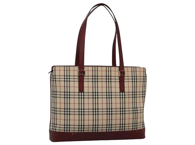 BURBERRY Nova Check Tote Bag Canvas Beige Gold Auth KD099 Golden