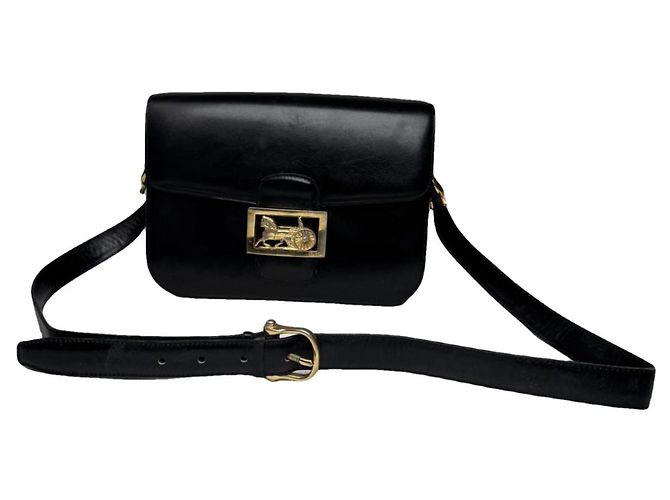 Céline Sac en cuir noir Celine Paris Triomphe vintage
