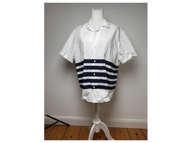 Acne Studios Summer Shirt White Navy Striped 52/L Cotton  ref.2089031
