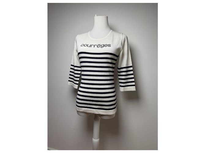 Suéter a rayas vintage Courreges París Blanco/Marina EU36/S