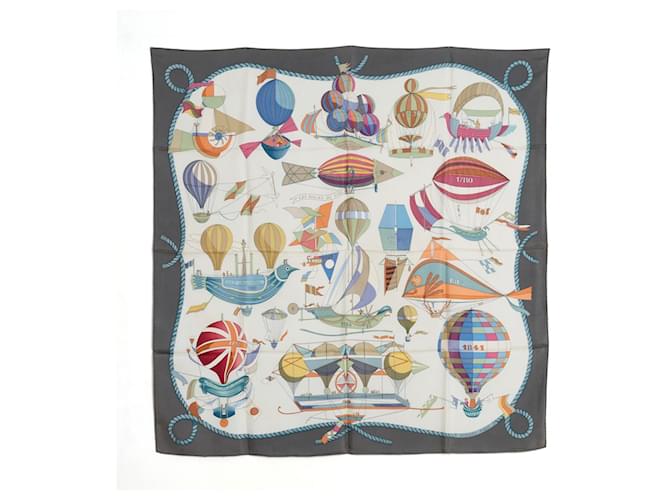 Hermès 1994 Square Scarf 90 The Follies of Heaven Dark Gray Silk Scarf Hermes Grey  ref.2089131