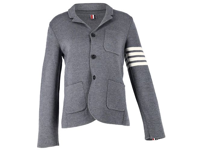 Thom Browne 4-Bar Knit Blazer in Grey Wool