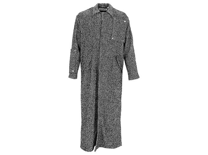 Off White Off-White Herringbone Midi Coat in Grey Wool