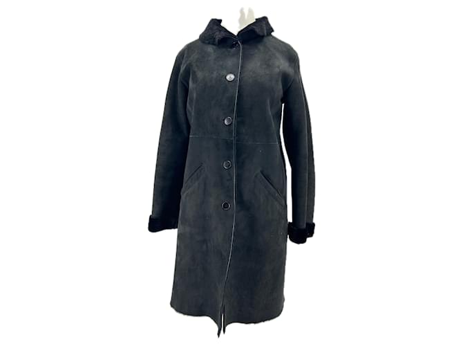 Autre Marque NON SIGNE / UNSIGNED Coats T.FR 38 Leather Black  ref.2089772