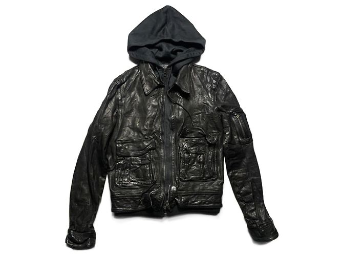 Neil Barrett Chaqueta de cuero con capucha Negro