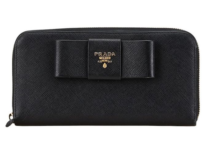 Prada Ribbon Round Long Wallet Black