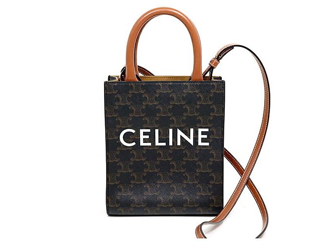 Céline Bolsa de ombro Celine Mini Vertical Triomphe em lona Castanho escuro