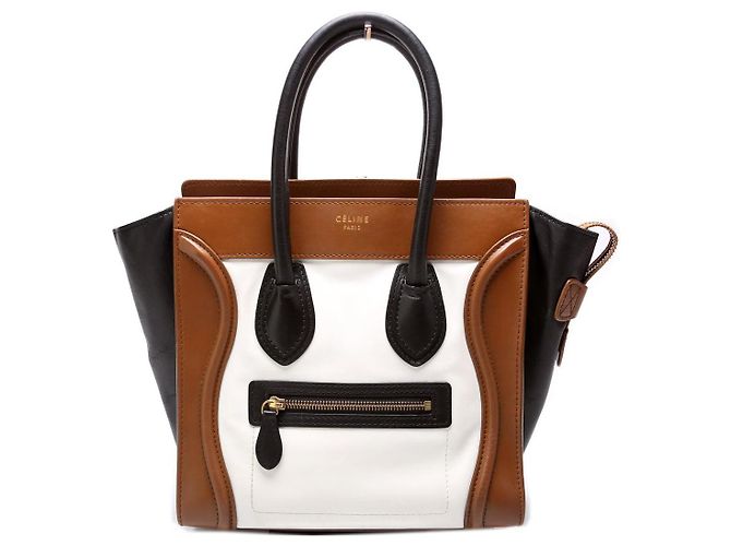 Borsa Céline Luggage Mini in pelle bianca e marrone scuro Bianco