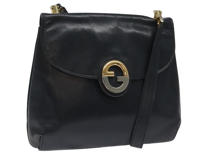 Borsa a Spalla GUCCI in Pelle Blu Navy Oro Auth ep7619 D'oro