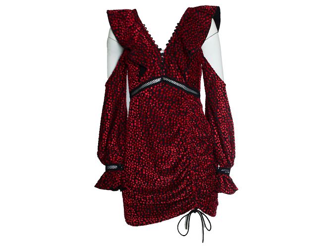 Self portrait Selbstporträt, rotes Mini-Kleid mit V-Ausschnitt und Rüsche