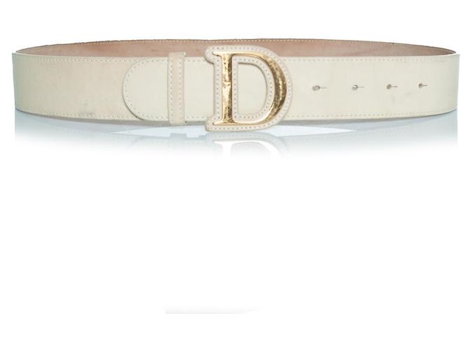 Christian Dior Dior, cinto D com fivela dourada em couro bege