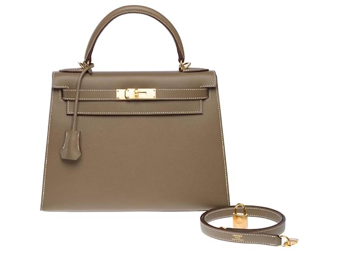 Hermès HERMES Kelly 28 Bag in Etoupe Leather - 102571 Taupe  ref.2091750