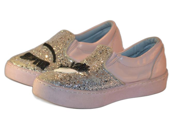 Chiara Ferragni Sneaker rosa silber Leder Größe 35 Pink