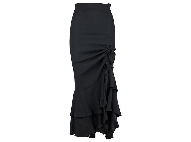 Moschino Couture geschichteter geraffter langer Rock - 90er Schwarz