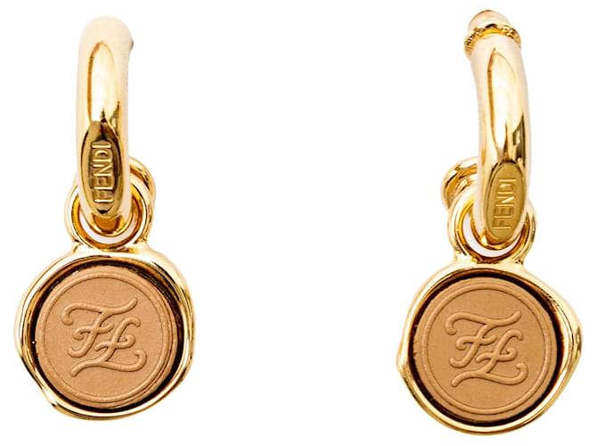 Fendi Karligraphy Drop Earrings - '10s Golden Metallic Metal  ref.2091903