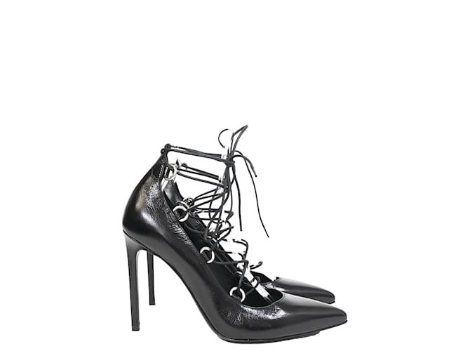 Saint Laurent Thorn Lace Up Pointed Toe Pumps in Black Leather   ref.2091931