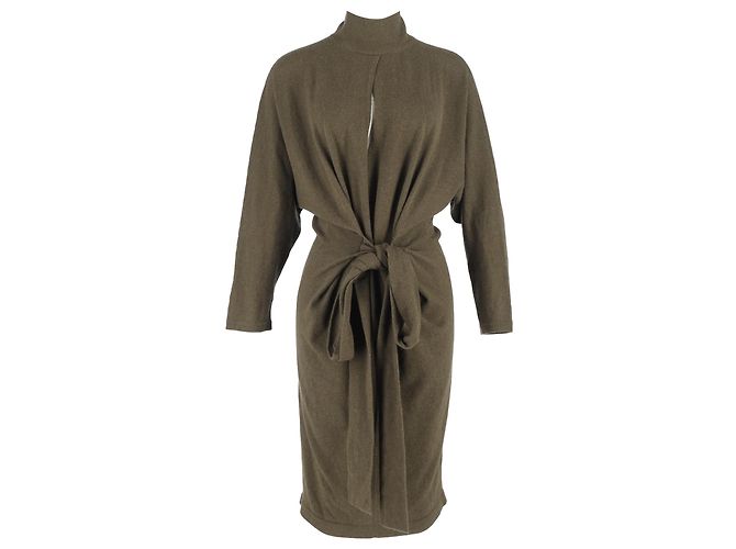 Tom Ford Belted Jumper Dress In Green Cashmere Brown Red